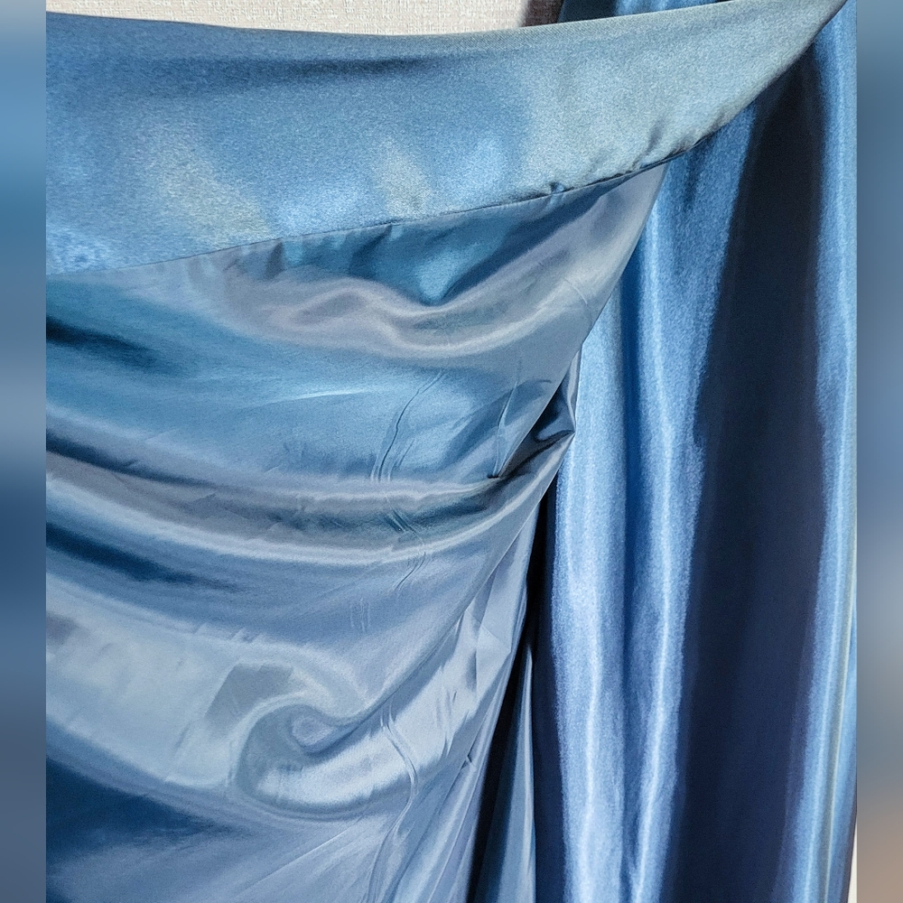 Betsy & Adam Illusion Satin Gown with Lace-Up Back - Picture 5 of 12